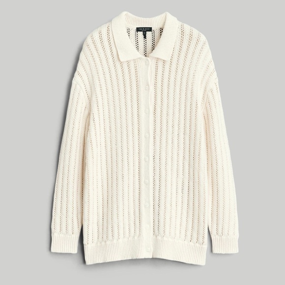 Rag & Bone Adrienne Relaxed Cardigan Sweater Button Front Midweight Ivory M NWT - Picture 1 of 8